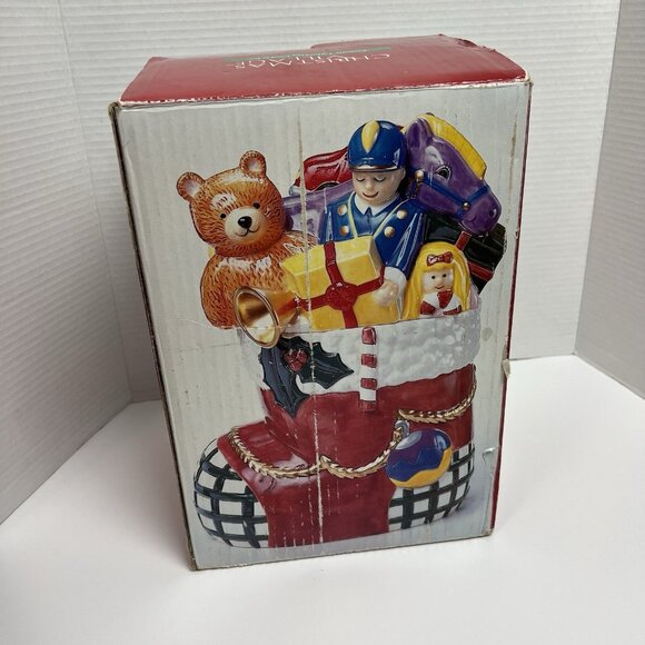Christmas Village Ceramic Christmas Stocking Cookie Jar Original Box - Picture 8 of 9
